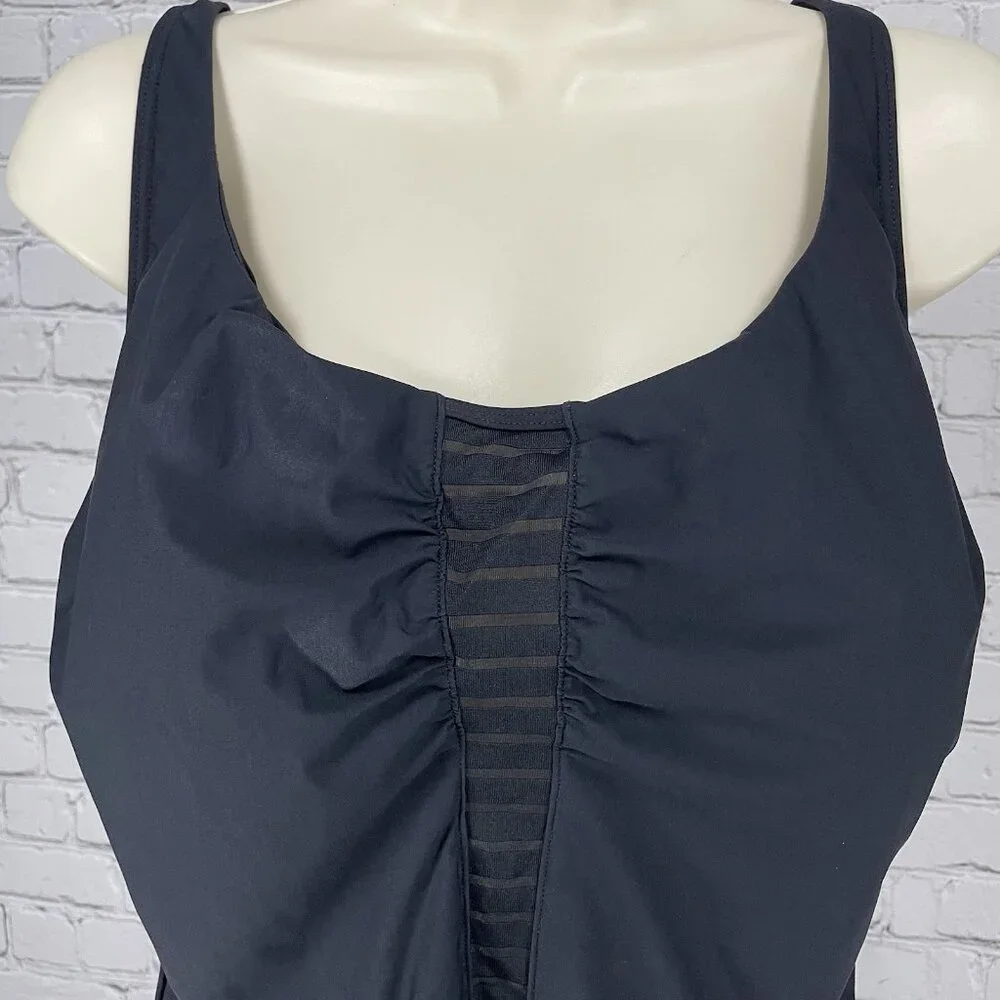 Amoressa Black Padded Bra Gold Accent Mesh Cut Out One Piece Swimsuit Size 16W